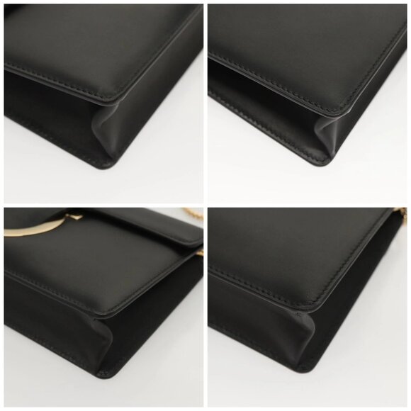Salvatore Ferragamo Gancini Chain Shoulder Bag Leather Black Gold Auth 120981